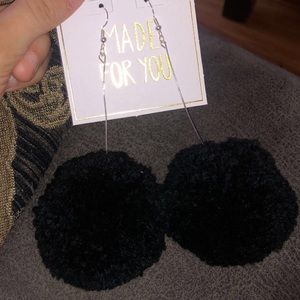 Solid black Pom Pom earrings